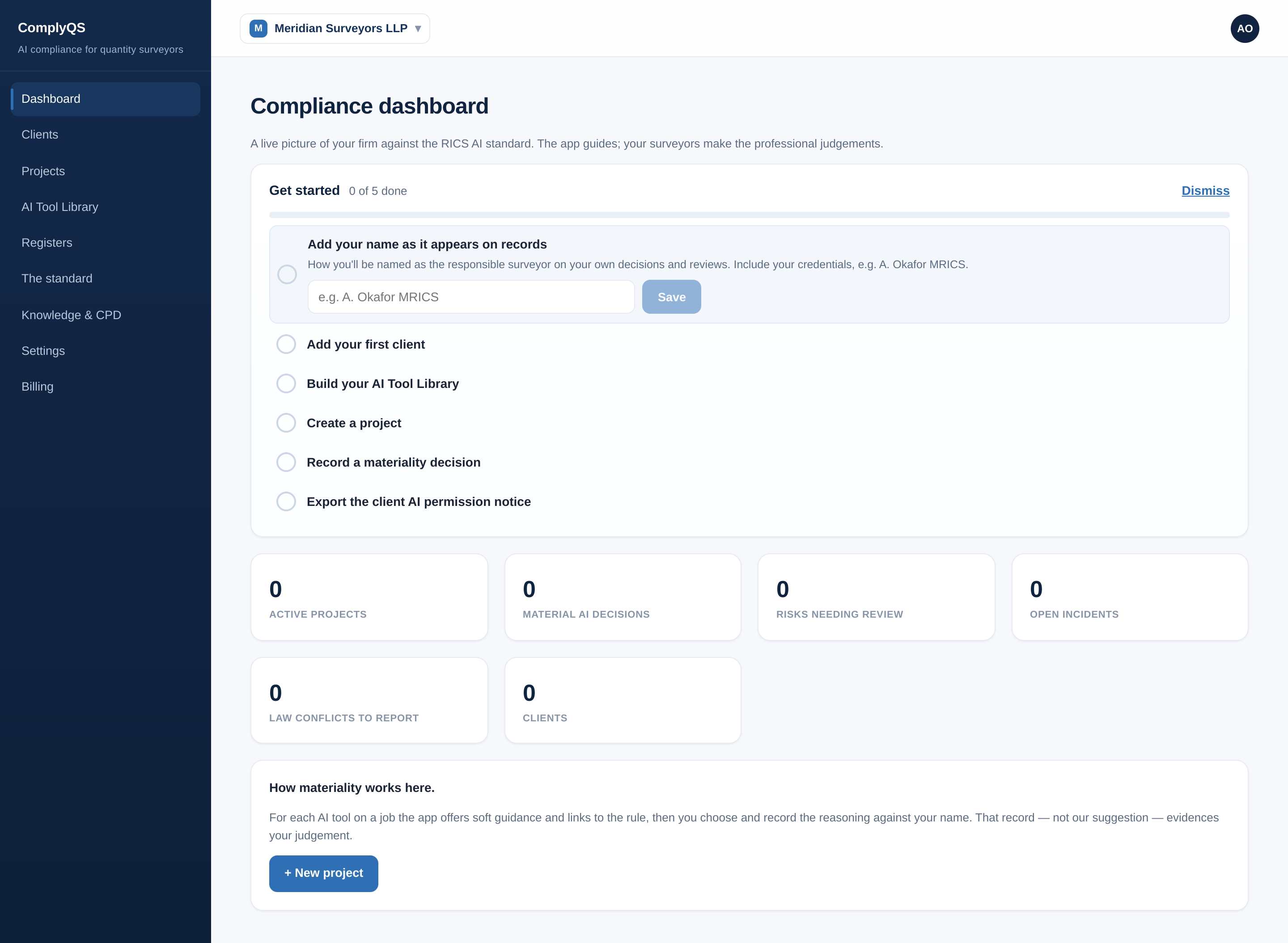 Dashboard with the get-started checklist