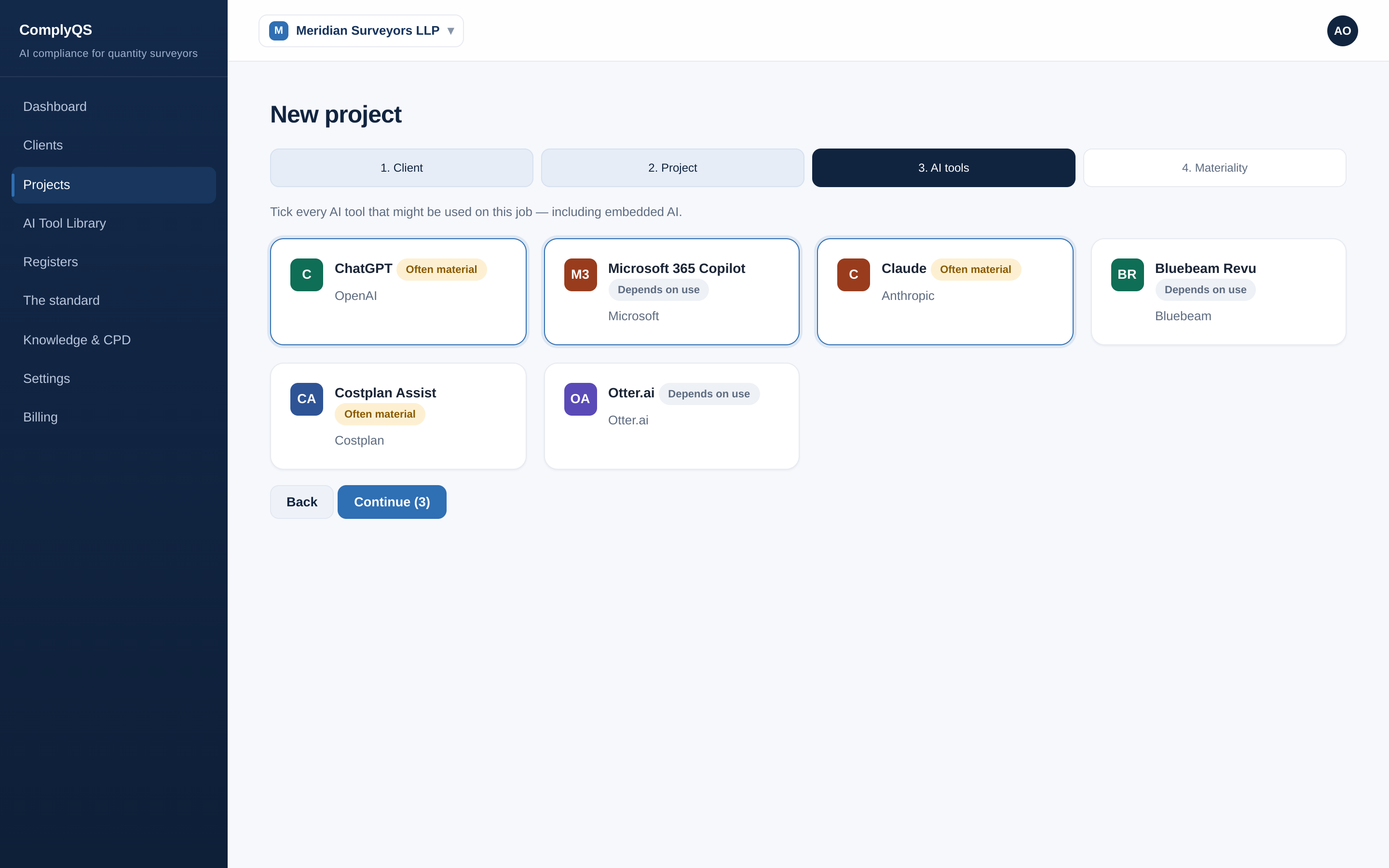 New project wizard, step 3: pick AI tools